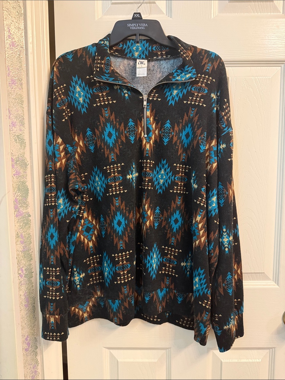 Women’s Aztec Quarter-Zip Sweater - Black & Teal